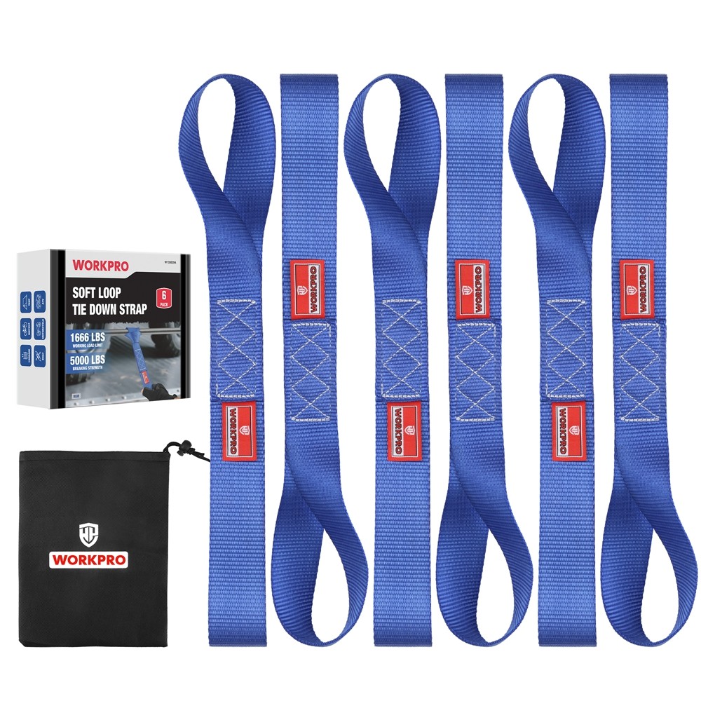 WORKPRO 6x Heavy Duty Soft Loop Tie Down Straps 1.6"x17" 5000lbs Break Strength gallery