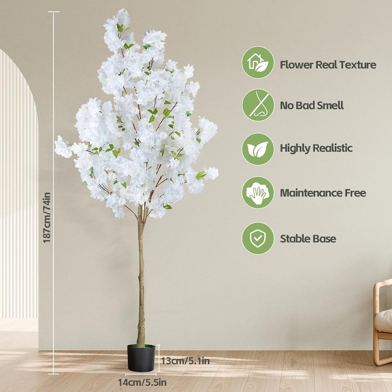 6FT Artificial Cherry Blossom Tree, Realistic Fake Cherry Blossom Tree in Pot... gallery