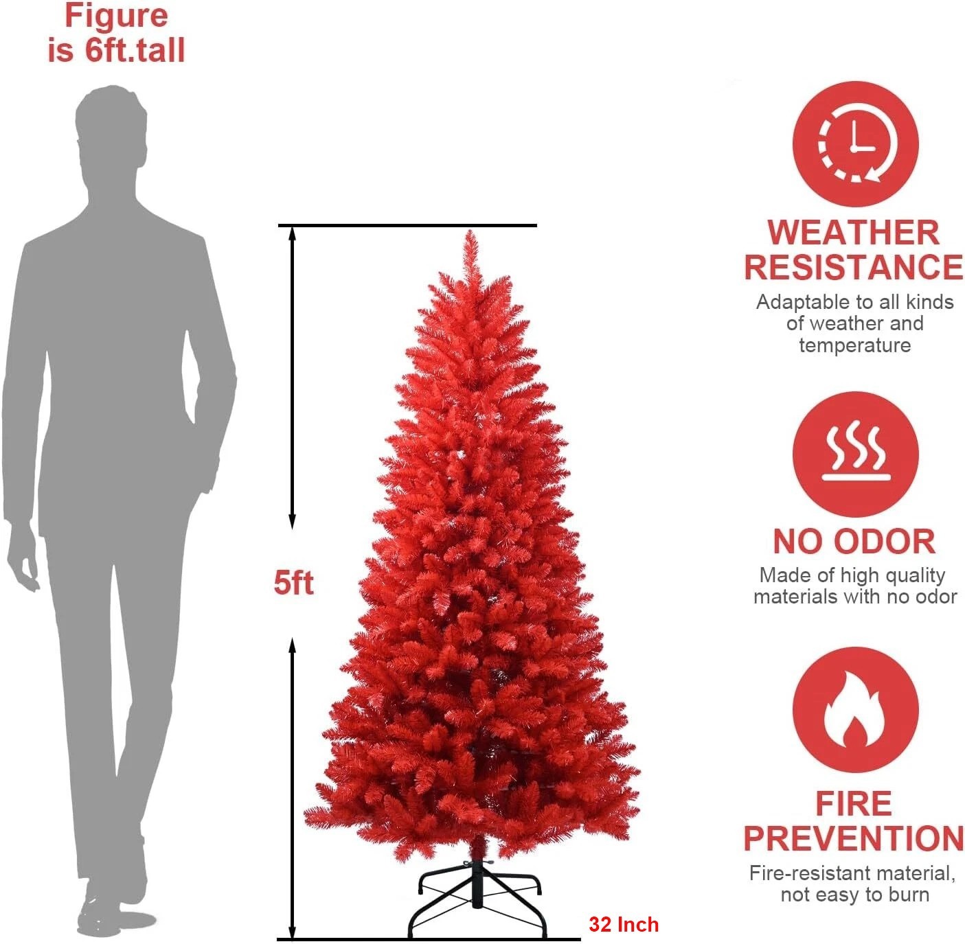 5ft Red Artificial Christmas Tree Halloween Full Real Xmas Tree &624 Branch Tips gallery