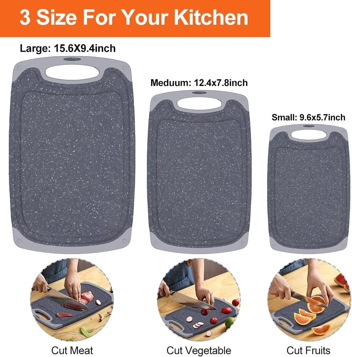 Extra Large Cutting Boards, Plastic Cutting Boards for Kitchen (Set of 3) gallery
