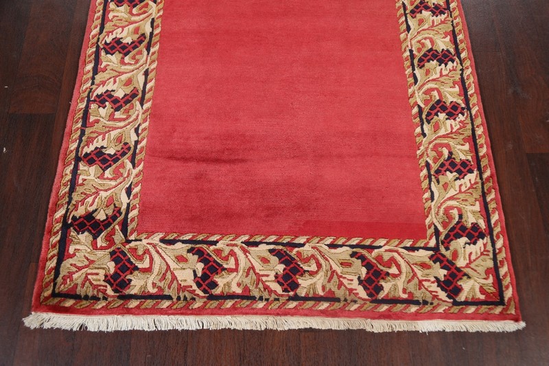 Red Nepalese Bordered Plush Wool Oriental 4x5 Area Rug Hand-knotted Wool Carpet gallery