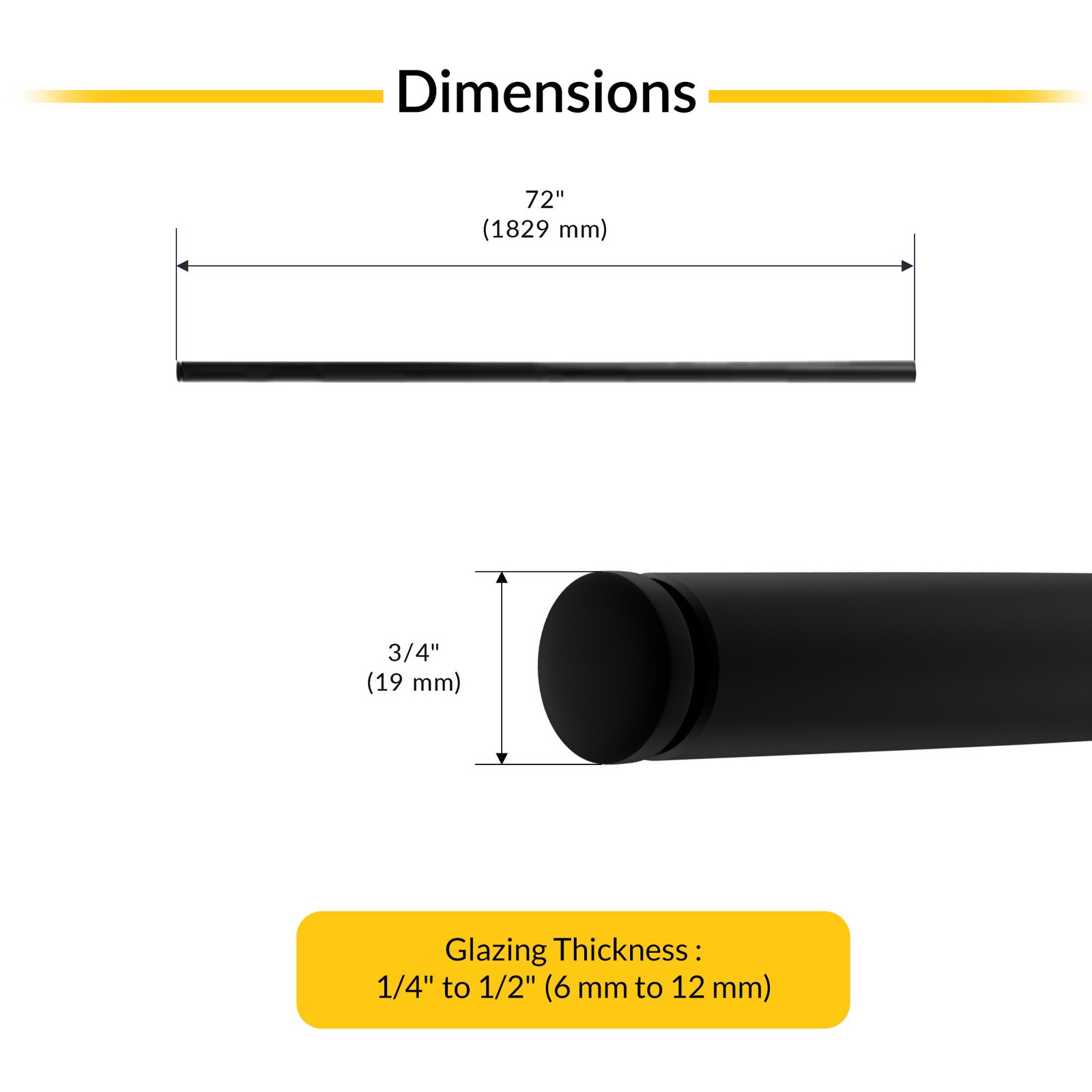 Brixwell 72" Tube with End Cap, Matte Black, 3/4" Diameter, Stainless Steel gallery