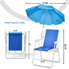 Outdoor Activity Beach Chair 1 Piece Protable Folding Blue with Umbrella 265 LBS