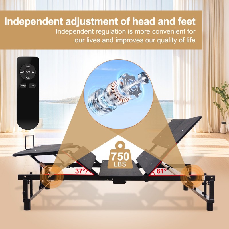 Adjustable Bed Base Frame Queen Bed Frame with Head and Foot Wireless Remote gallery