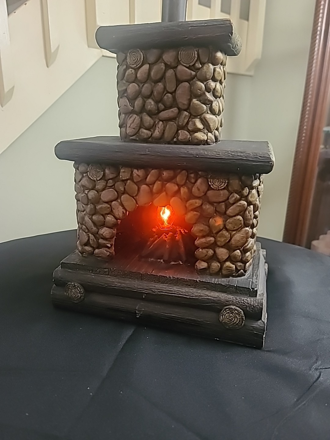 Stone Look Fire Place Cabin Lamp Flicker Flame Chimney Rustic Log Cabin Decor gallery