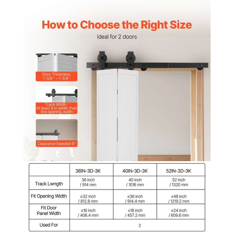 Bi-Folding Sliding Barn Door Hardware Track Kit 36" for Two 16" Doors gallery