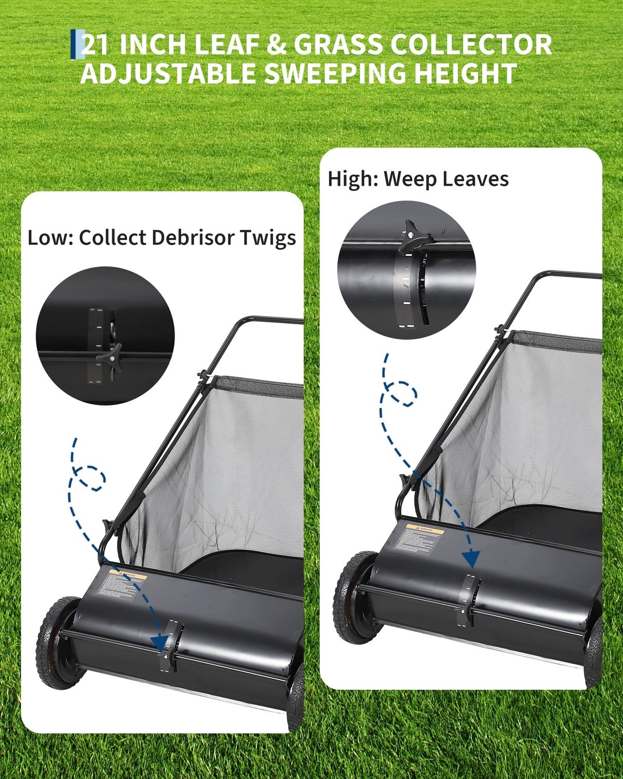 Garvee 21 Inch Push Lawn Sweeper 3.5 Cu. Ft. Hopper Capacity Grass Sweeper gallery