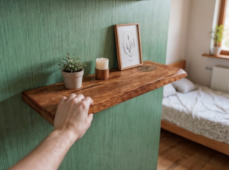 Rustic Walnut Floating Shelf, Live Edge Wood, Custom Sizes 30,60,80 100 cm gallery