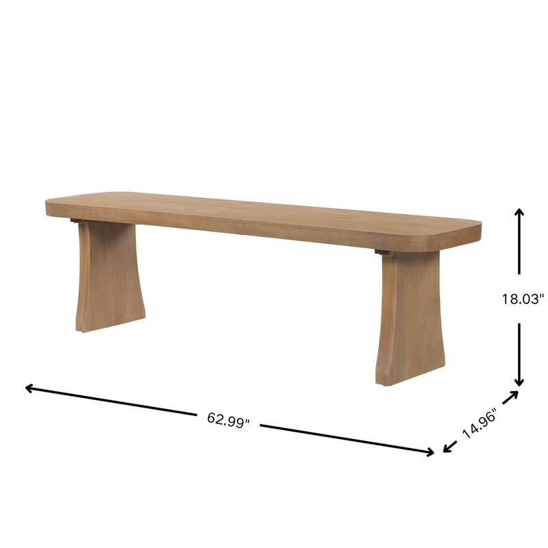 Indoor Pine Dining Bench, 62.9 L Solid Wood Seating, 350lbs Weight Capacity gallery