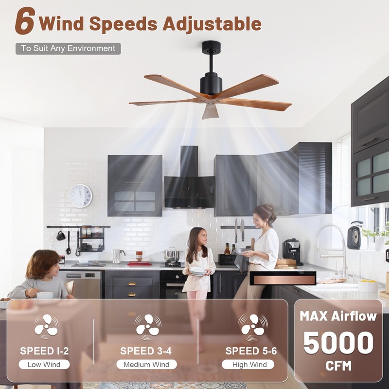 52'' Modern Low Profile Flush Mount Ceiling Fan with Remote Control & 3 Downrods gallery