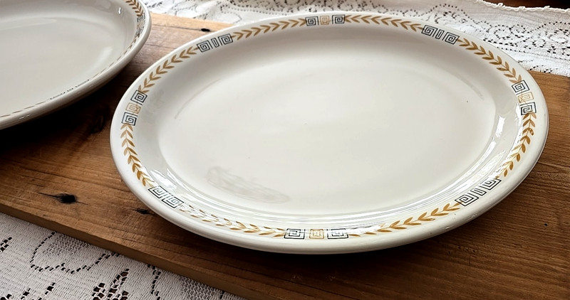 2 Shenango LARGE ESQUIRE Restaurant Ware 13" Oval Platter Laurel Greek 2.15 lb! gallery