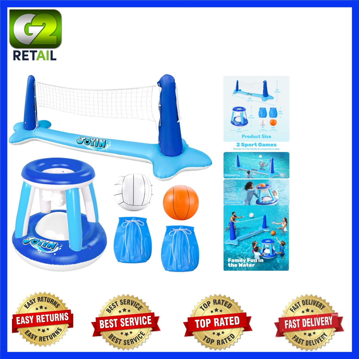 Joyin Inflatable Volleyball & Basketball Pool Float Set - Summer Fun for All gallery