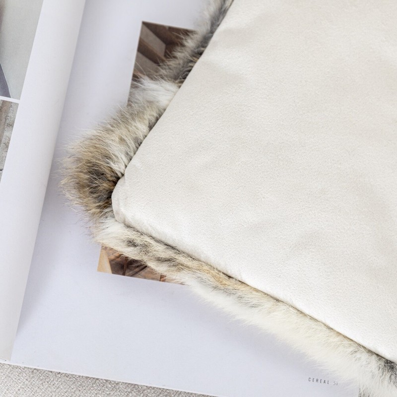 Real Fur Throw Luxury Rabbit Blanket Sofa Warm Bedspread Straw Yellow 140x160cm gallery
