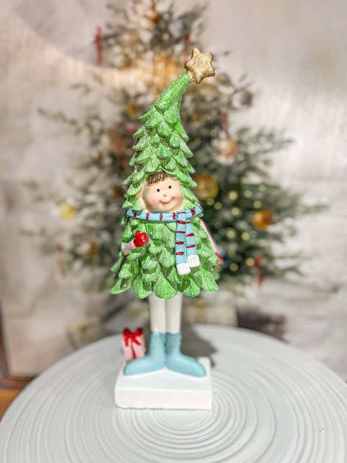 Whimsical Boy As Christmas Tree Present Scarf 11.25” New Lori Mitchell Style gallery