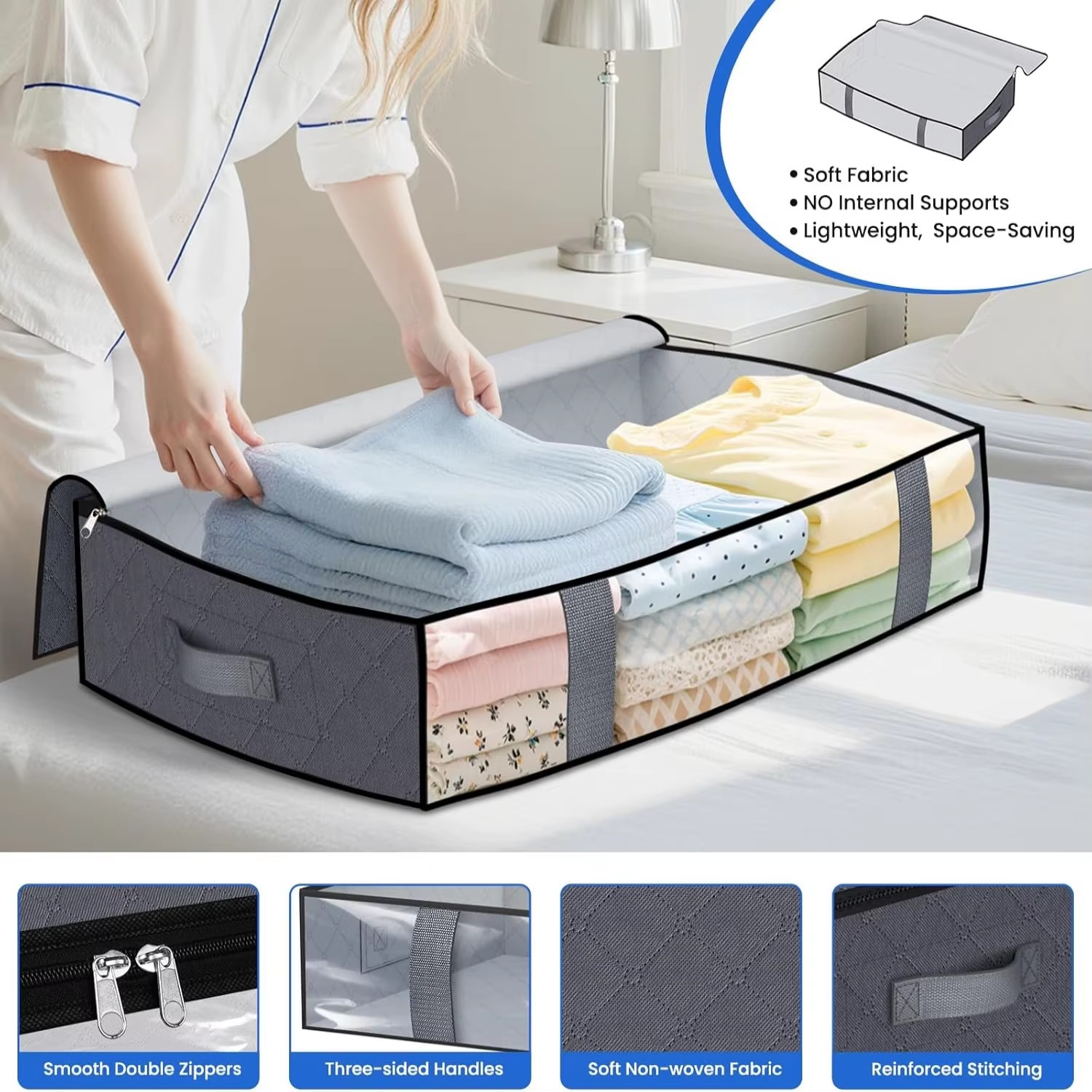 4 Pack Under Bed Storage Containers Space-Saving Bedding Organizer for Bedroom* gallery