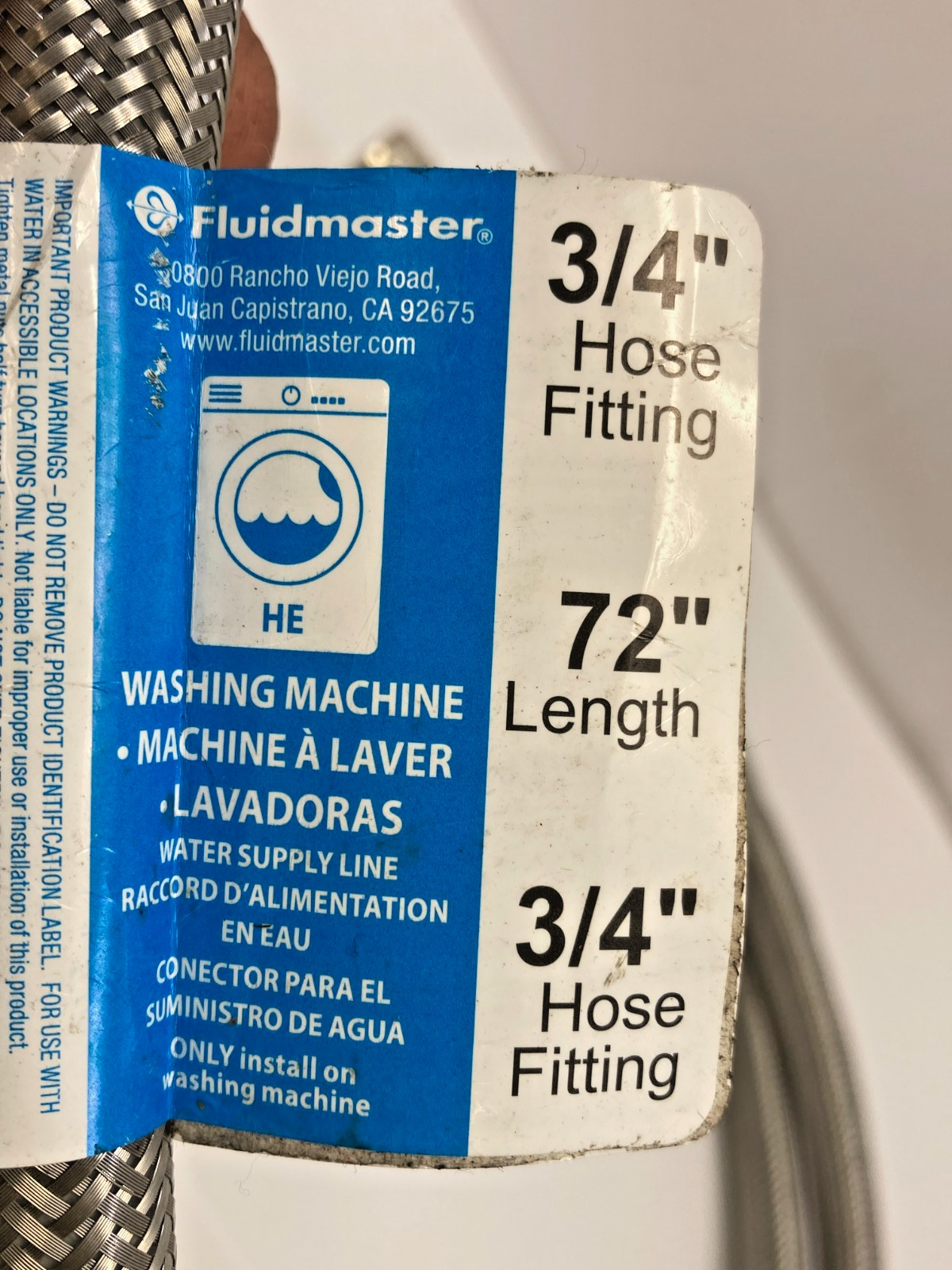 (1) Fluidmaster ~ 72" Long Stainless Steel 3/4"x3/4" Washing Machine Hose gallery