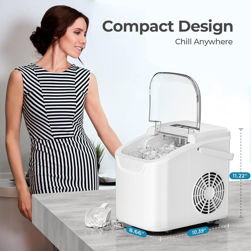 Countertop Ice Maker Machine, 8 Ice Cubes in 6 Mins, 26Lb/Day Ice with 2 Sizes- gallery