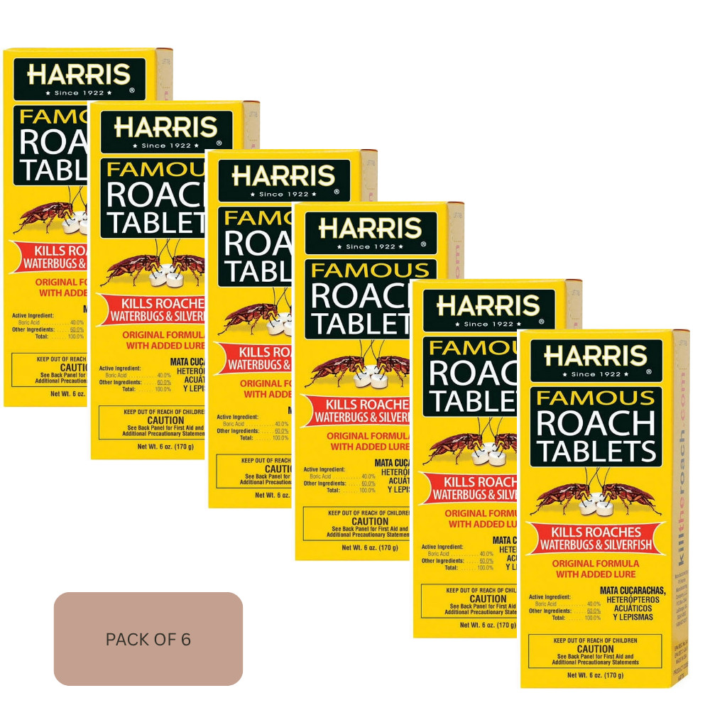 6 Pack Harris Roach Tablets, Boric Acid Roach and Insects Killer with Lure