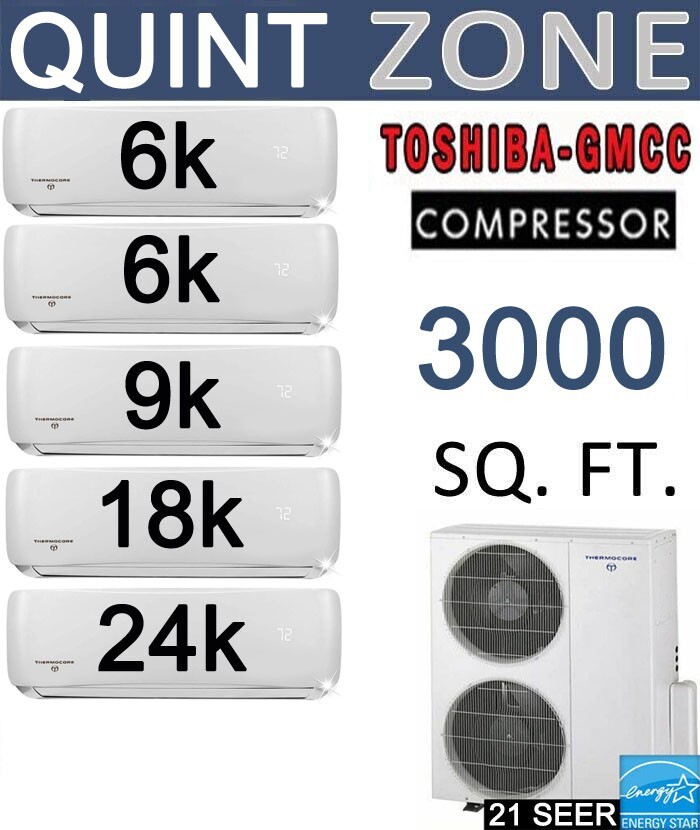 21 SEER: 5 Zone Ductless Mini Split AC/Heat Pump: 6k x2 + 9k + 18k + 24k BTU gallery