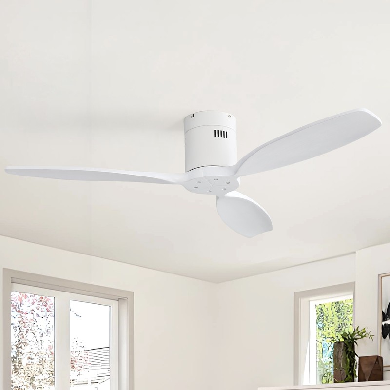 Sofucor 52-inch,Ceiling Fan,No Light & White+Solid Wood Blades,6 Speeds Bedroom. gallery