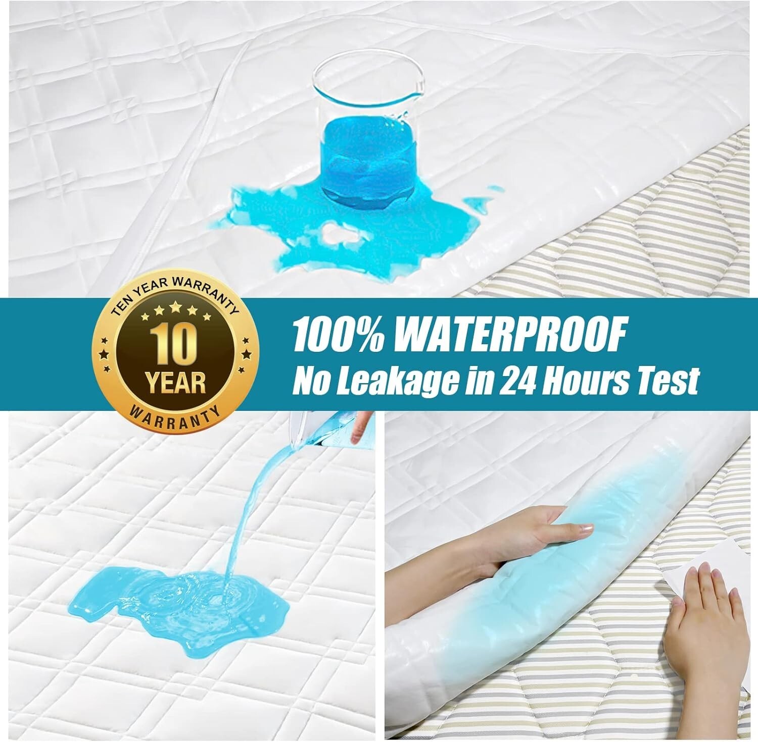 Elelen Queen Mattress Protector Waterproof, 100% Waterproof Quilted Fitted gallery