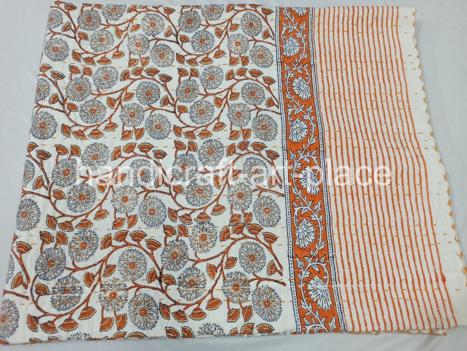 Indian Handmade Block Print Size Kantha Quilt Cotton Bedding Bedcover Throw Art gallery