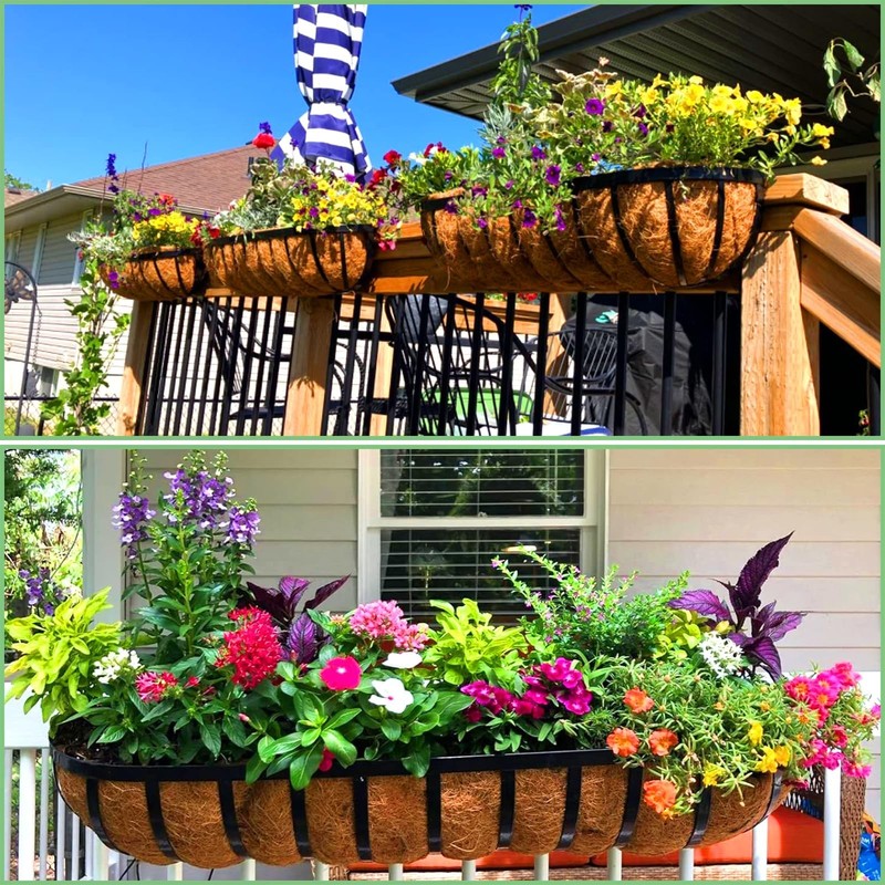 30" Railing Planter Window Box - 2 Pack Metal Hanging Flower Basket for Deck & B gallery