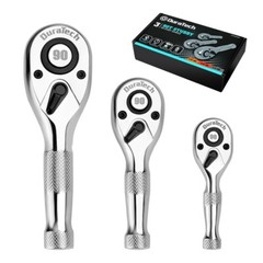 DURATECH 3PCS Stubby Ratchet Wrench Set 90-Tooth 1/4″ 3/8″ 1/2″ Dr Socket Wrench