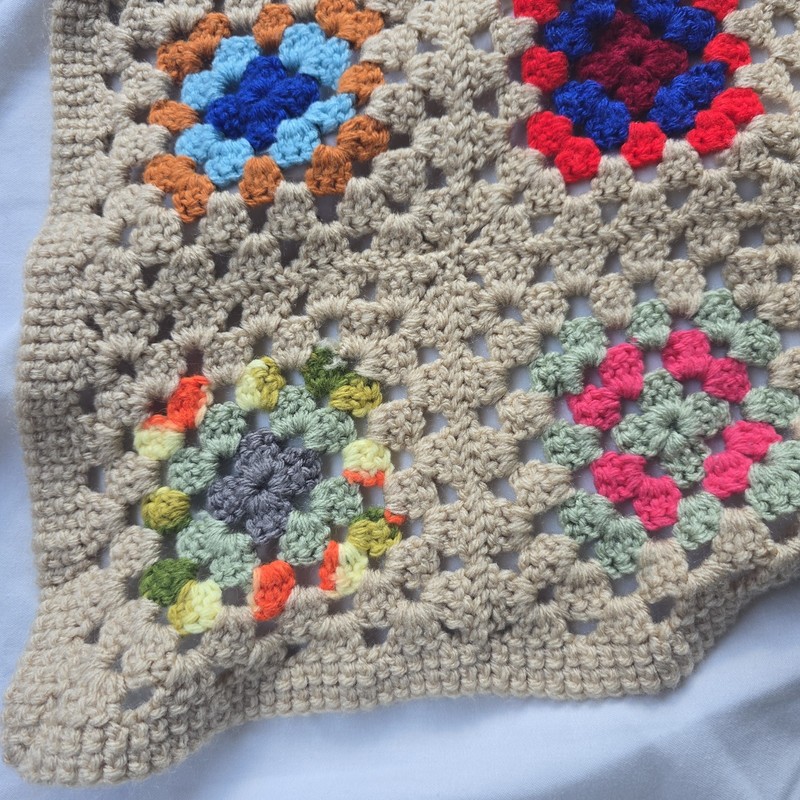 Hand Crocheted Multicolor Afgan Throw Blanket Granny Squares Around 54x41 gallery