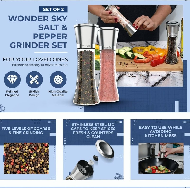 Salt and Pepper Grinder Set Refillable Pepper Mill Salt Grinder (3 Pack) gallery