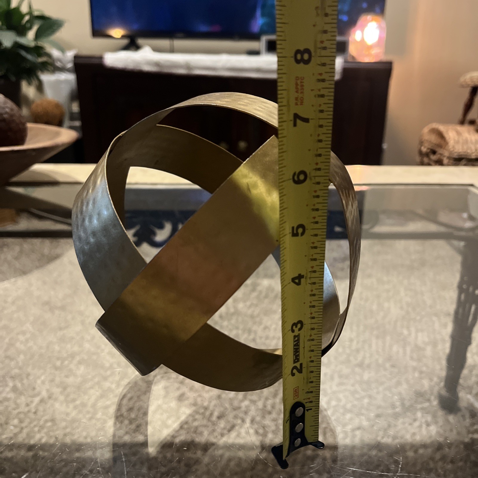 Modern / Farmhouse Style Galvanized Metal Decorative Orb or Sphere Gold Hammered gallery