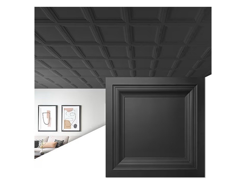 24-Pack Square Drop Ceiling Tile 2Ft X 2Ft in Black, PVC Ceiling Panel 24 X 24In