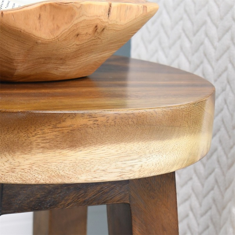 Greenage Small Rustic Solid Wooden Stool Round Side Table Bedside Table 18" H gallery
