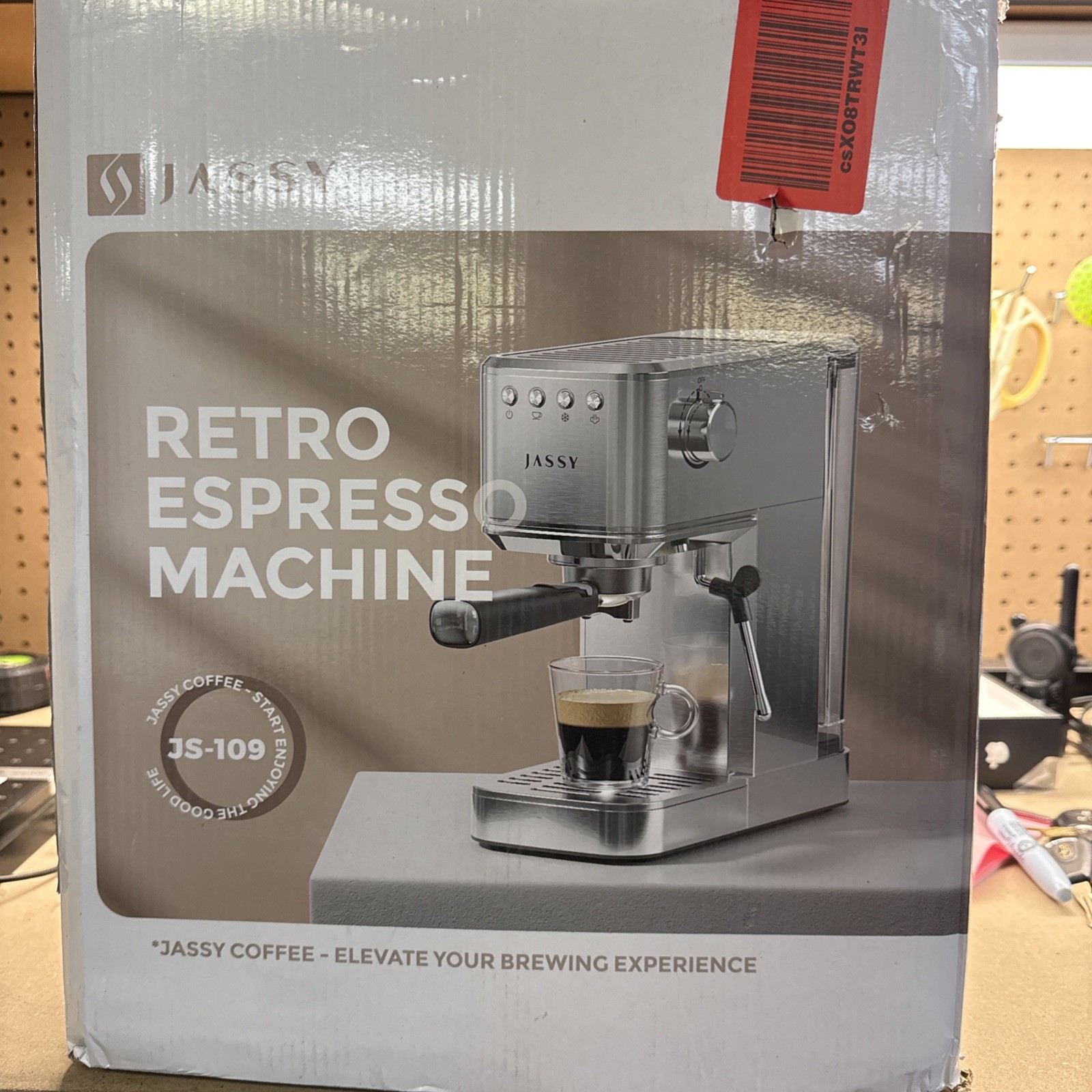 Jassy JS-109 Retro Espresso Machine Silver Ground Coffee with Drip Tray gallery