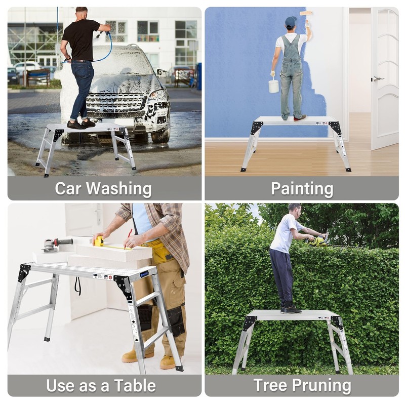 Adjustable Work Platform, (39.4 X 18.5) Portable Folding Aluminum Step Ladder, S gallery
