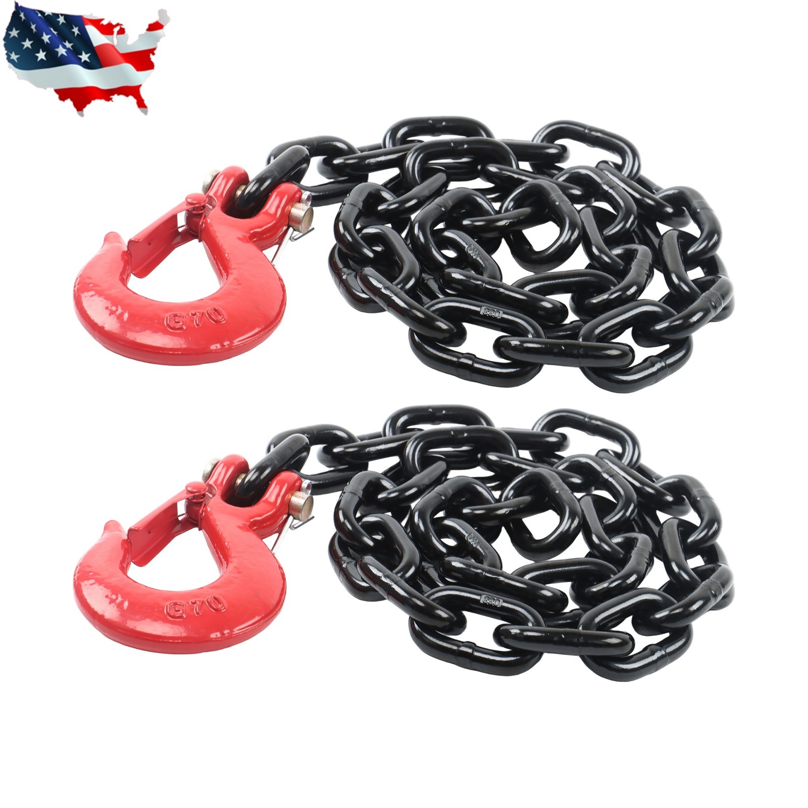 Transportation chain * 2 chain G80 chain G70 hook 5/16in * 36in Black+Red gallery