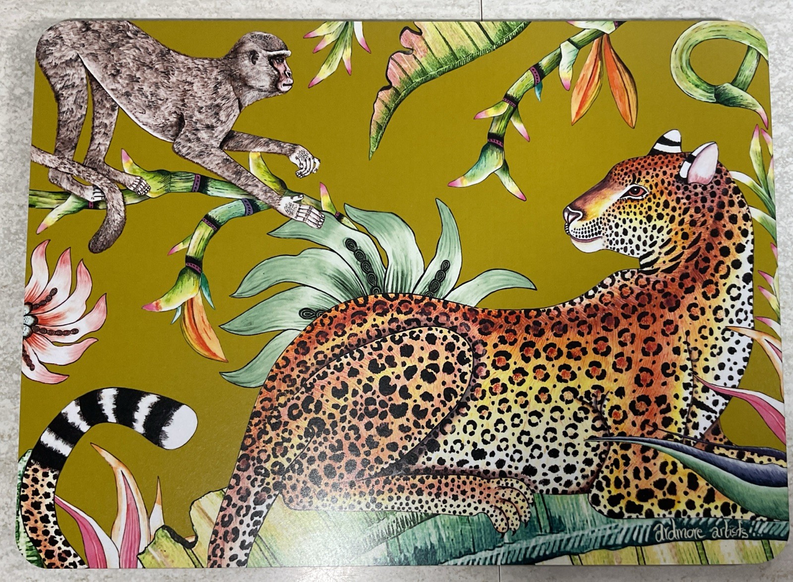 Ardmore Designs Luxury Brand Hardboard Placemats Monkey Paradise In Olive gallery