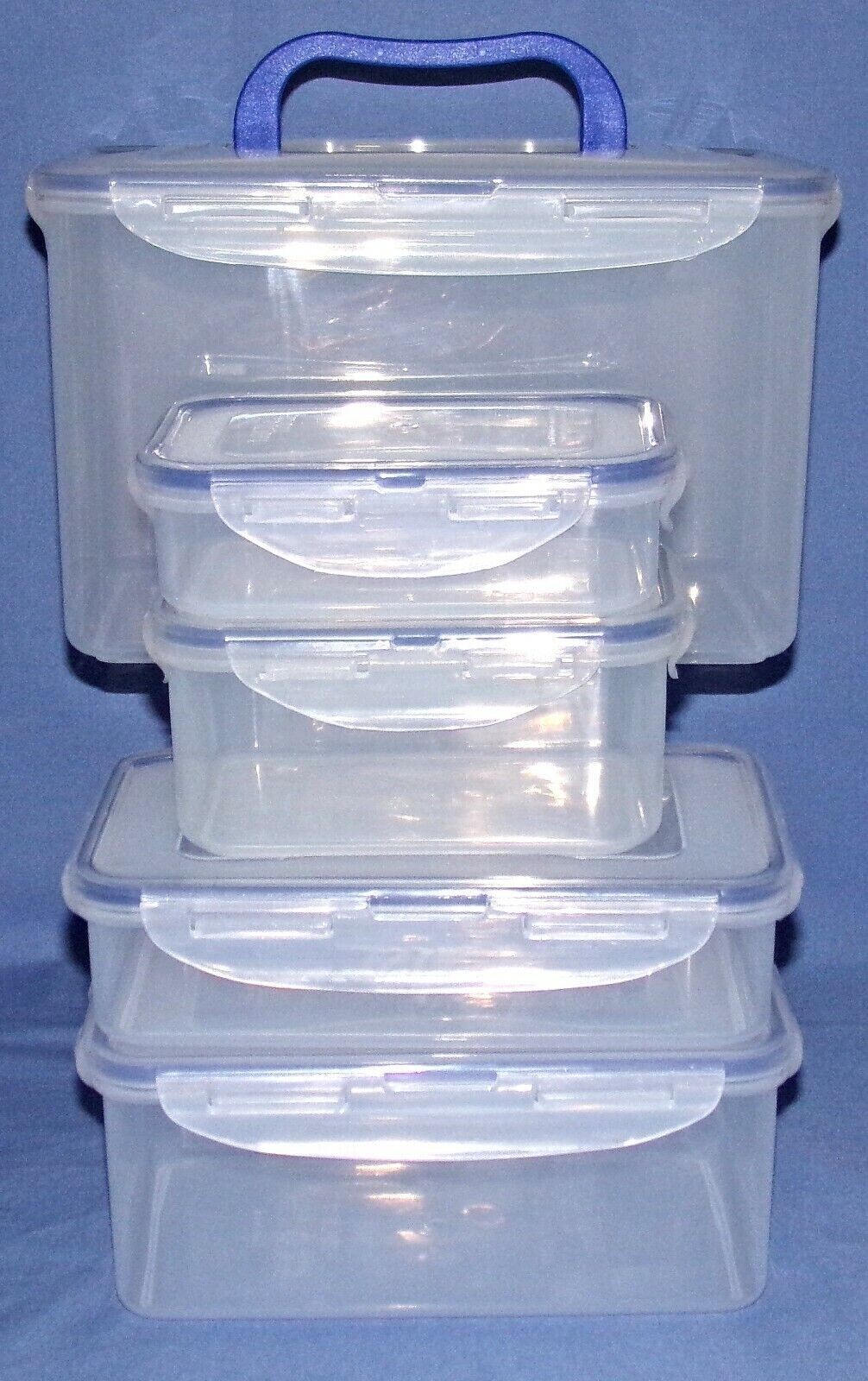 Lock & Lock 5 Containers 152oz w/handle in Lid 47oz 27oz 20oz 12oz Rectangles gallery
