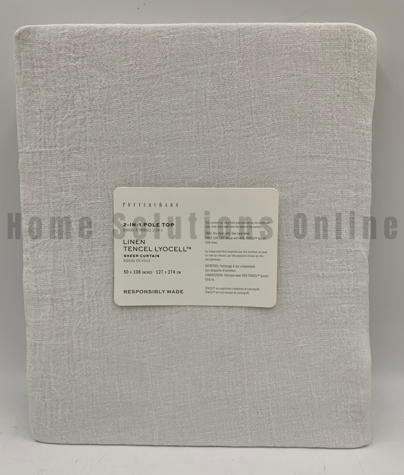 Pottery Barn Linen Tencel Lyocell Sheer Curtain White 108" #H103B gallery