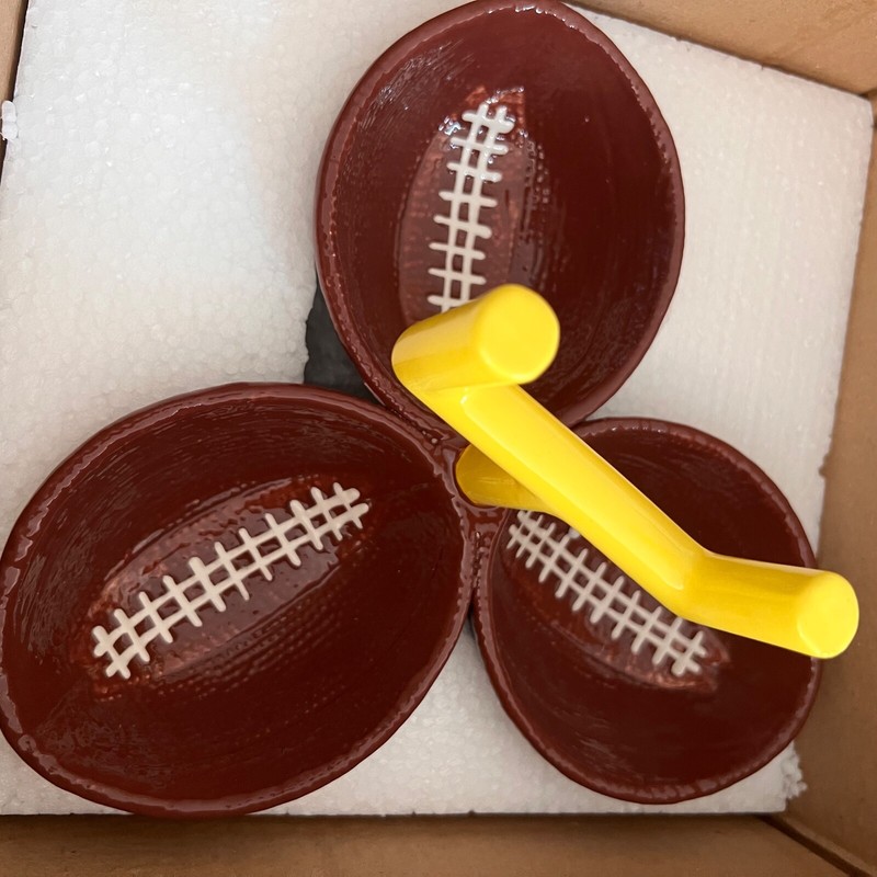 Boston Warehouse Touchdown 3 Section Football Condiment Server bowl Hand Painted gallery