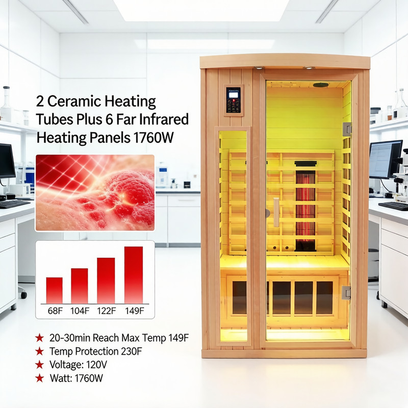Far Infrared Sauna plus Ceramic Heating Tube Max 149F Hemlock for 2Person 1760W gallery