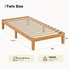 Twin Full Queen King 12in Solid Wood Bed Frame Wooden Platform Bed Support Slats