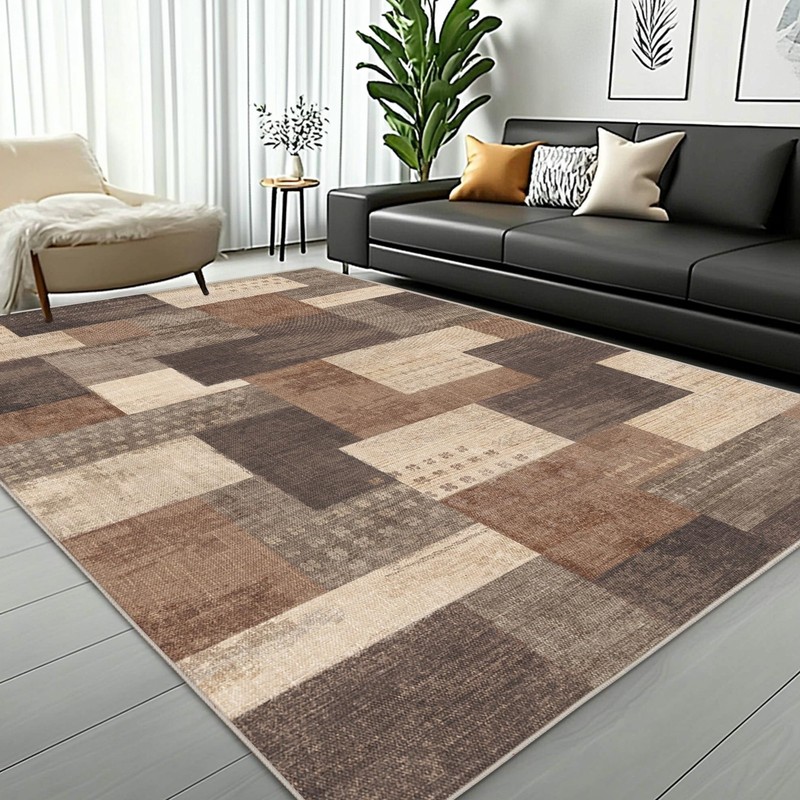 QDUIDU Modern Geometric Patchwork Area Rug 5'x7' Beige for Living Room gallery