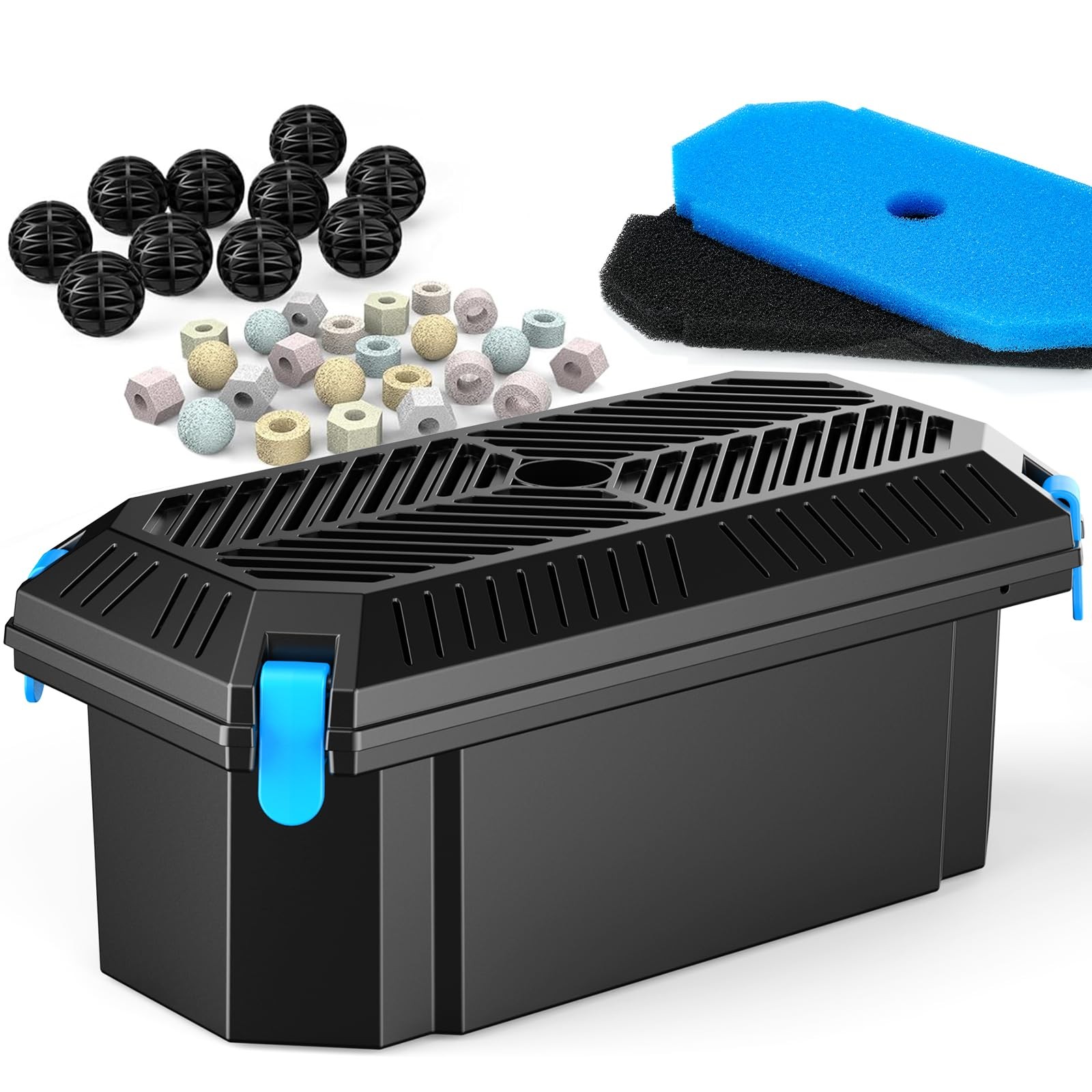 Outdoor Pond Filter Box with 2 Large Filter Pads Black Water Garden Filter gallery