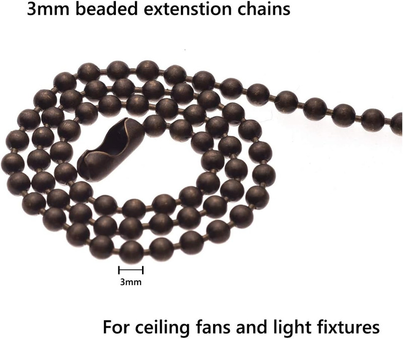 Ceiling Fan Pull Chain Extension Bronze 120in 3mm Bead Chain 12 Connectors gallery
