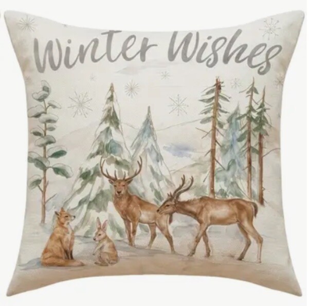 Deer Trees Winter Nordic Christmas Throw Pillow Cover Holiday Home Decor 18” gallery