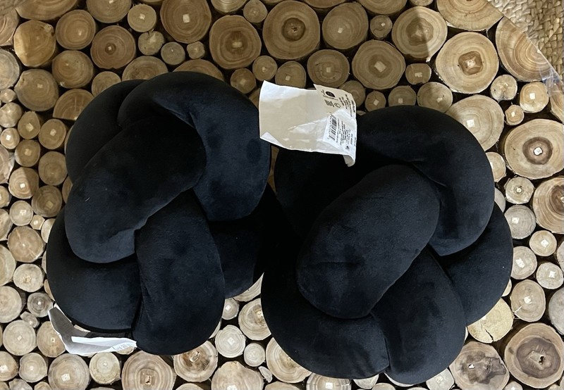 NWT-2 Room Essentials Knot Mod Art Deco 11" Jet Black Velvet Pillows Memory Foam gallery