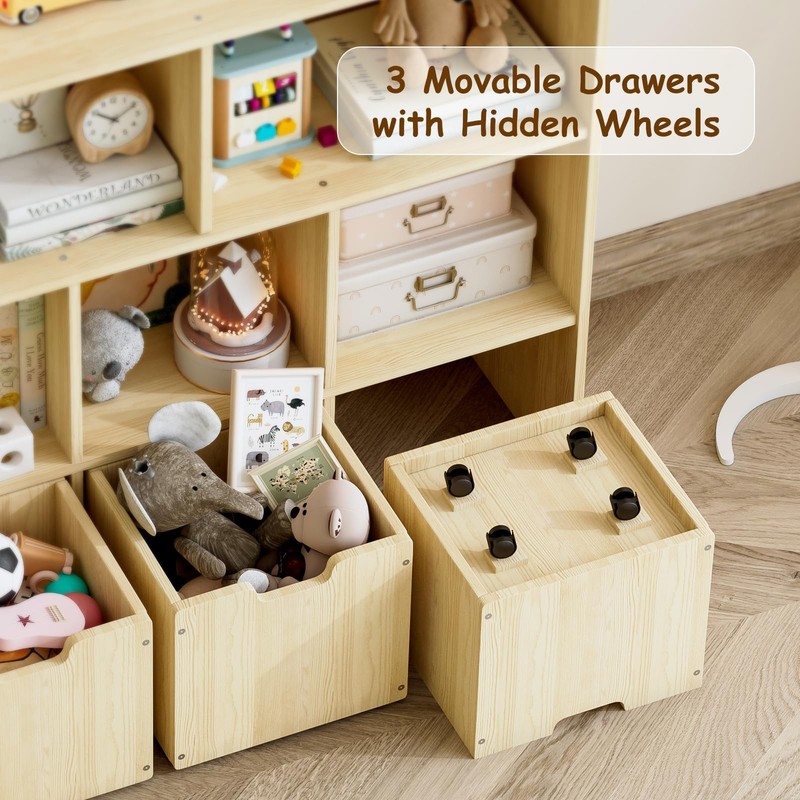 Solid Pine Wood Storage Organizer, Bookshelf and Organizer with 3 Rolling Dra... gallery