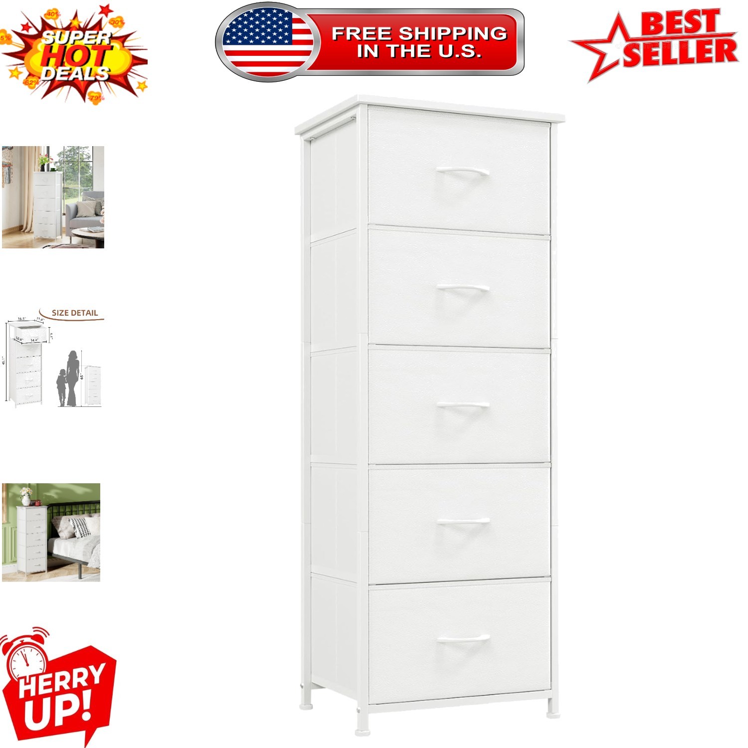 Stylish Storage Chest with 5 Drawers and Fabric Bins for Home Organization gallery