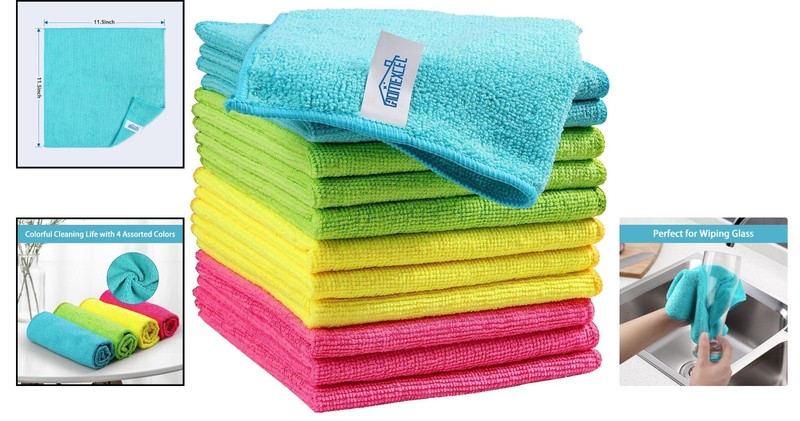 Assorted Color Microfiber Cleaning Cloths - 12 Pack, Extra Absorbent and Durable gallery